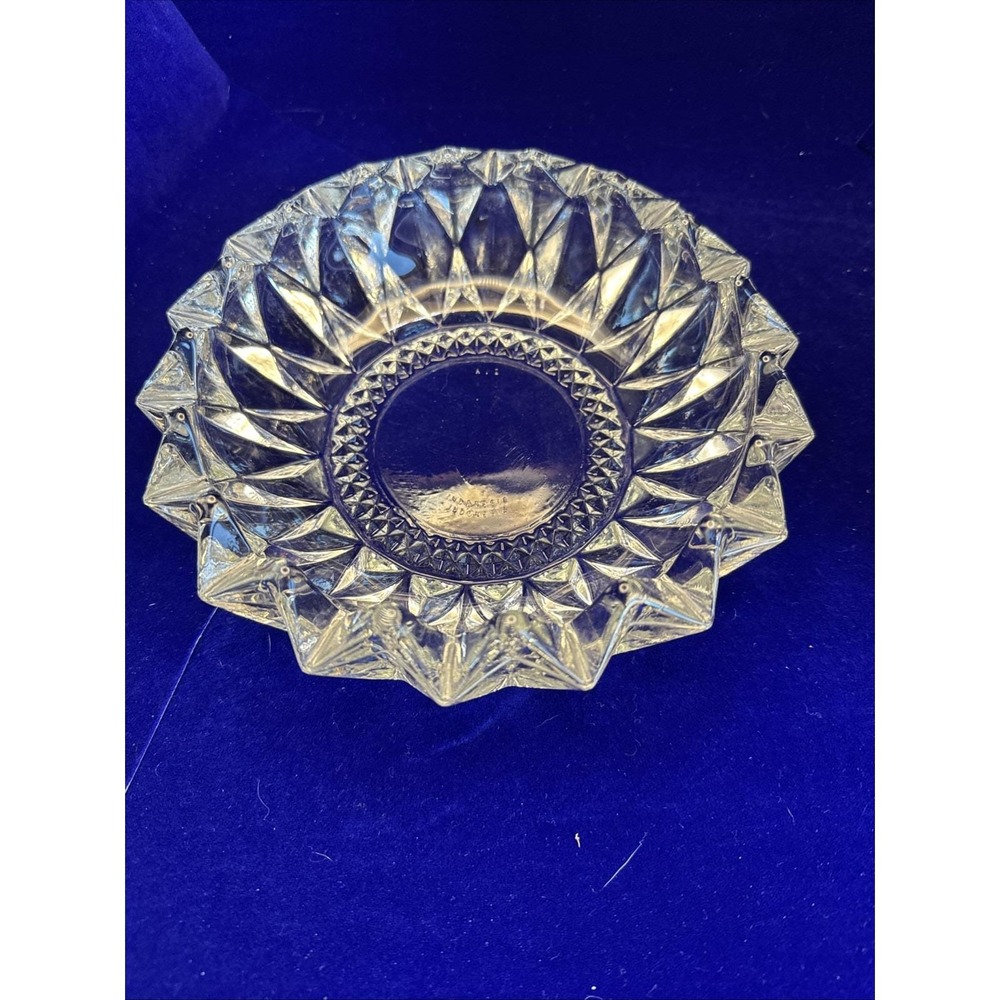 Vintage KIG Indonesia Diamond Cut Glass Candy Bowl Ashtray trinket dish‎